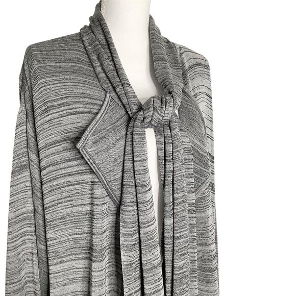Misook Gray Black Heathered Knit Open Front Cardigan Attached Scarf XS - Picture 3 of 8